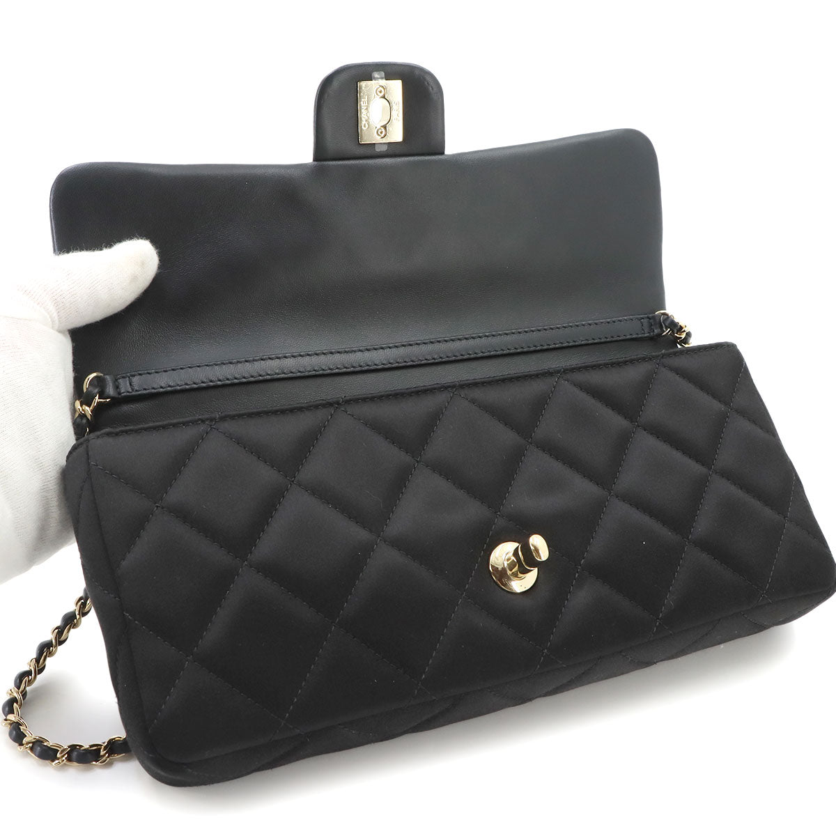 Matelasse Chain Shoulder Bag Satin Black Purse