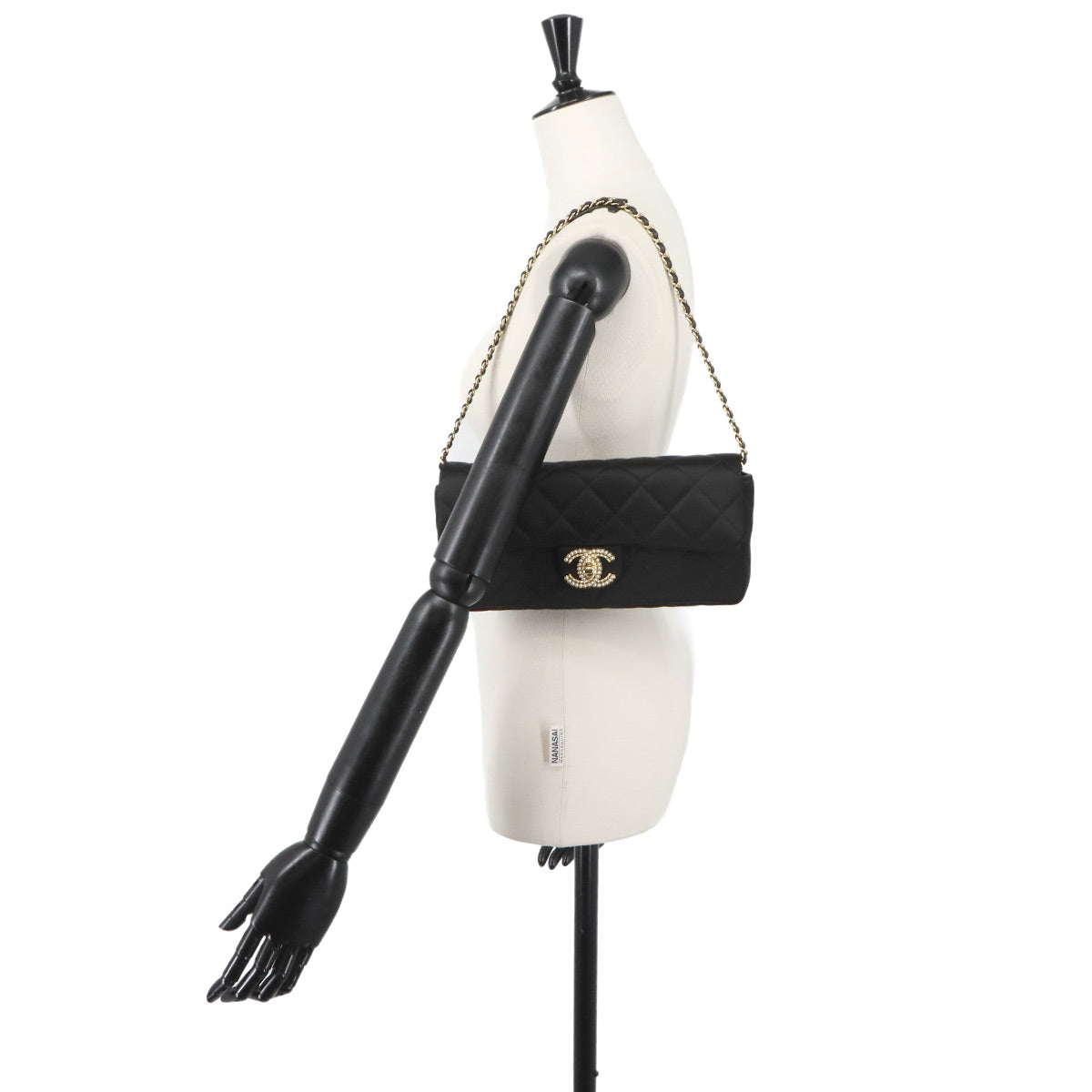 Matelasse Chain Shoulder Bag Satin Black Purse