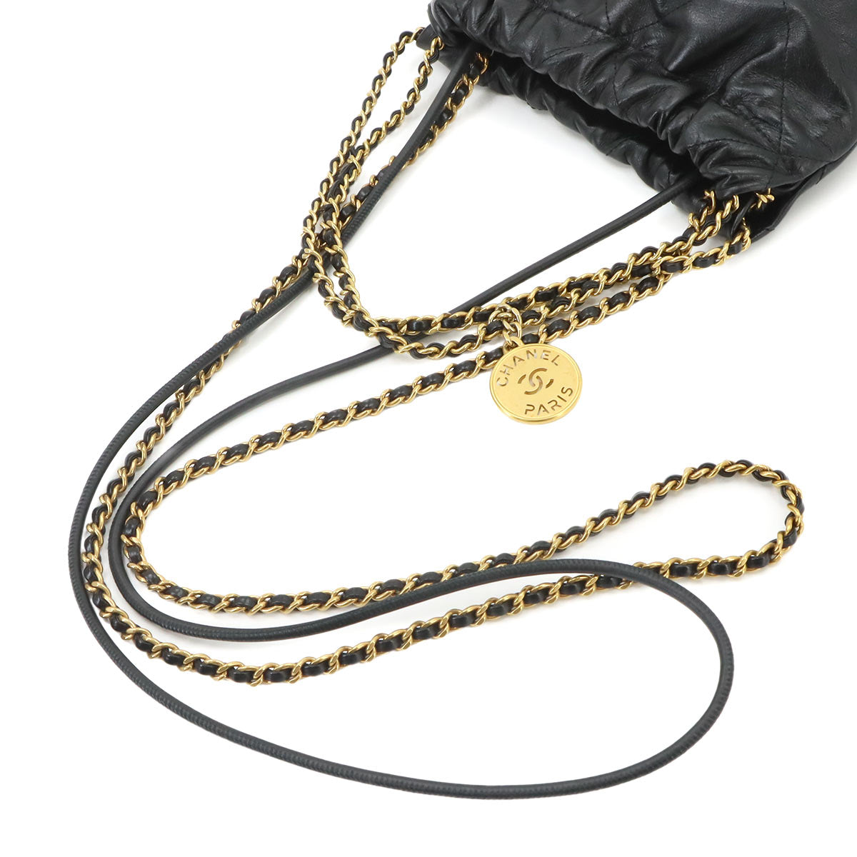 CHANEL 22 Mini Chain Hand Shoulder Bag Leather Black AS3980 Purse