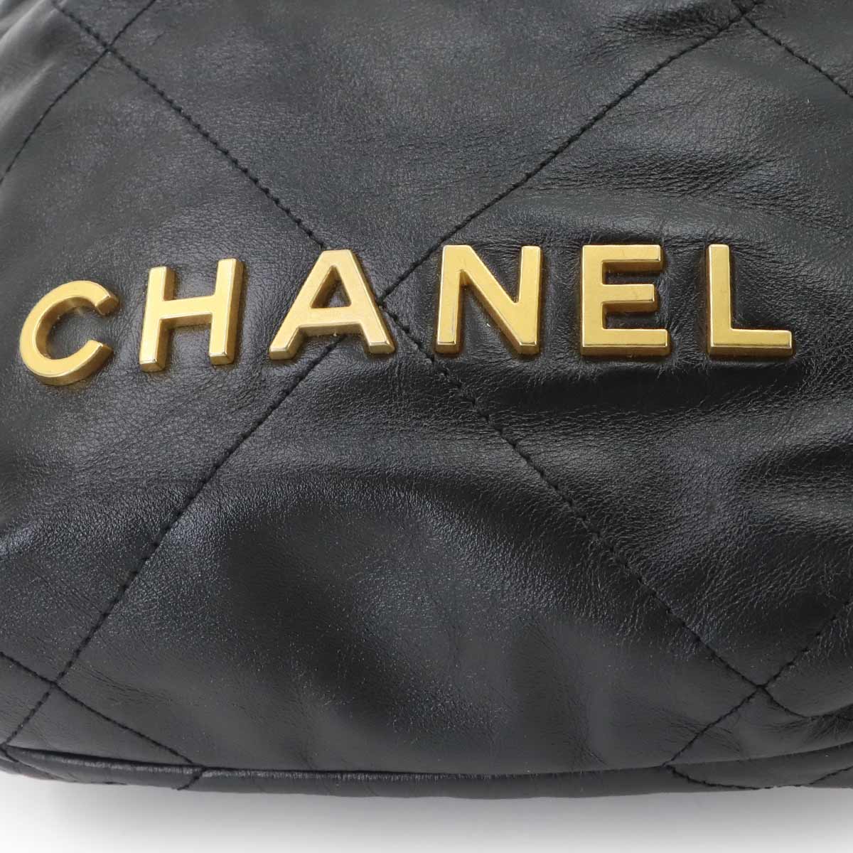 CHANEL 22 Mini Chain Hand Shoulder Bag Leather Black AS3980 Purse