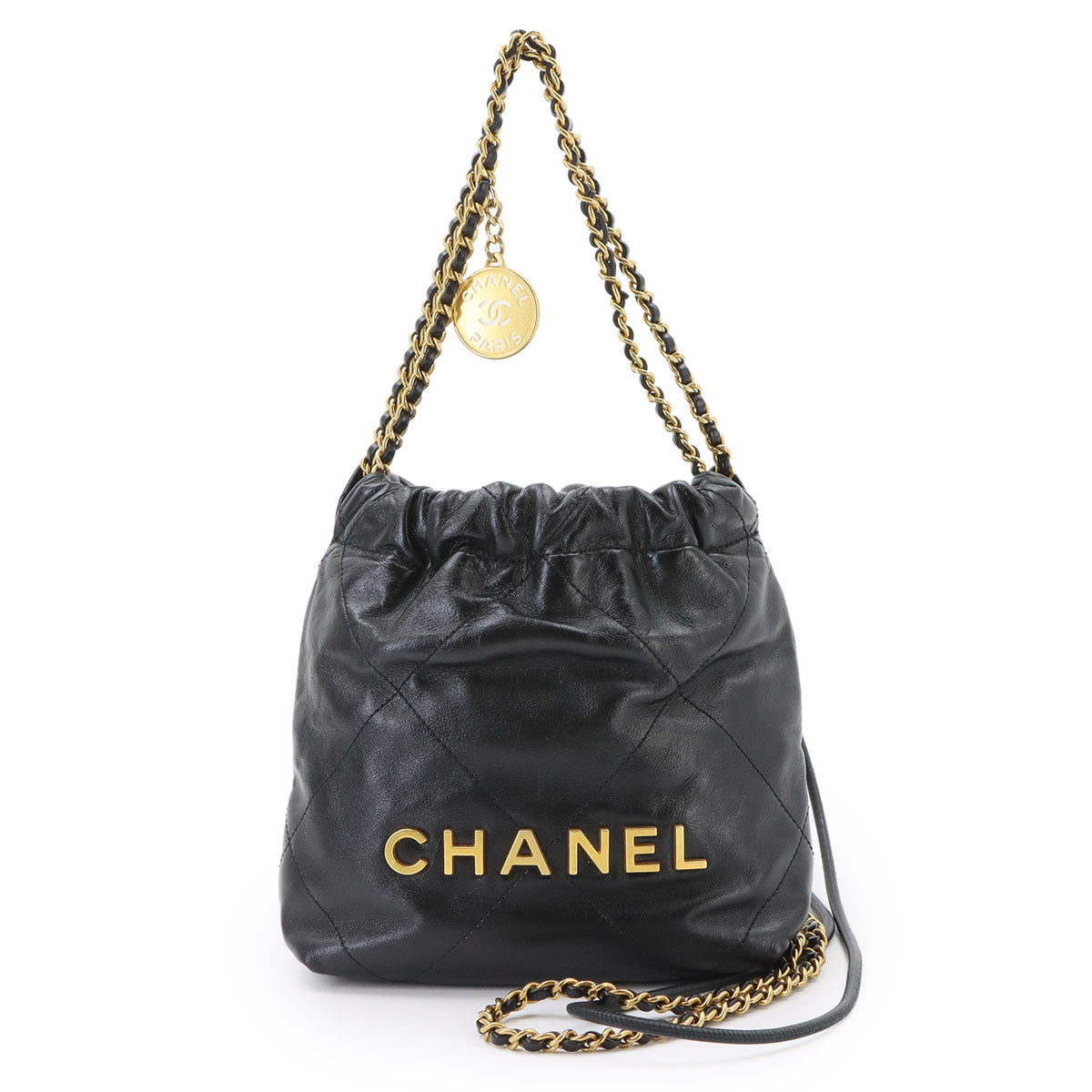 CHANEL 22 Mini Chain Hand Shoulder Bag Leather Black AS3980 Purse