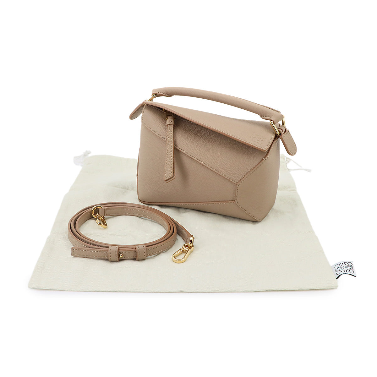 Pazzle Edge Bag Mini Hand Shoulder Bag Leather Sand Beige