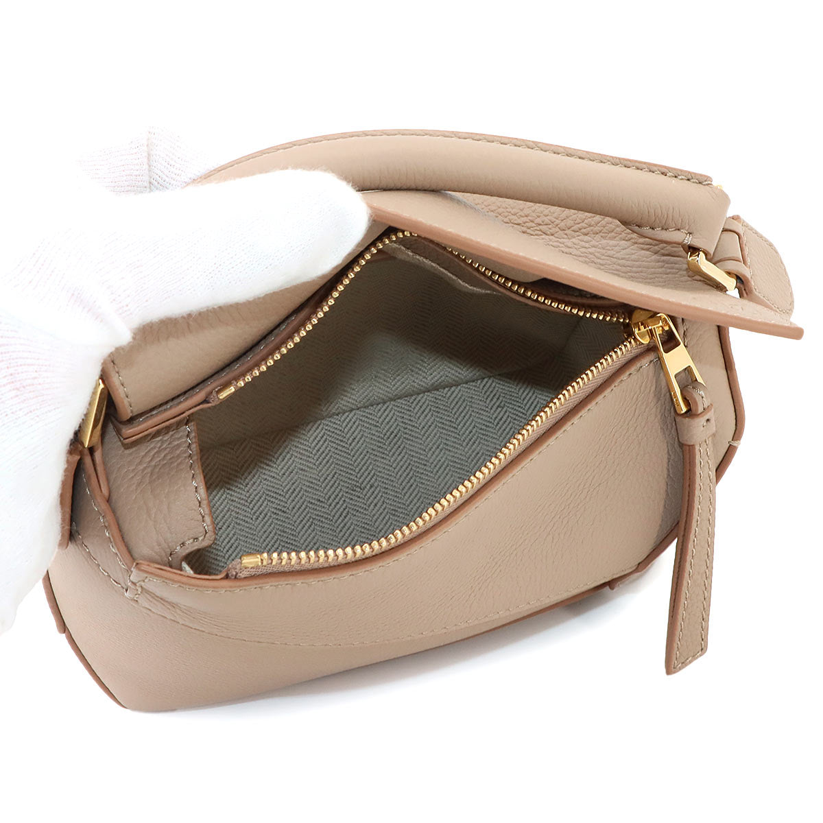 Pazzle Edge Bag Mini Hand Shoulder Bag Leather Sand Beige