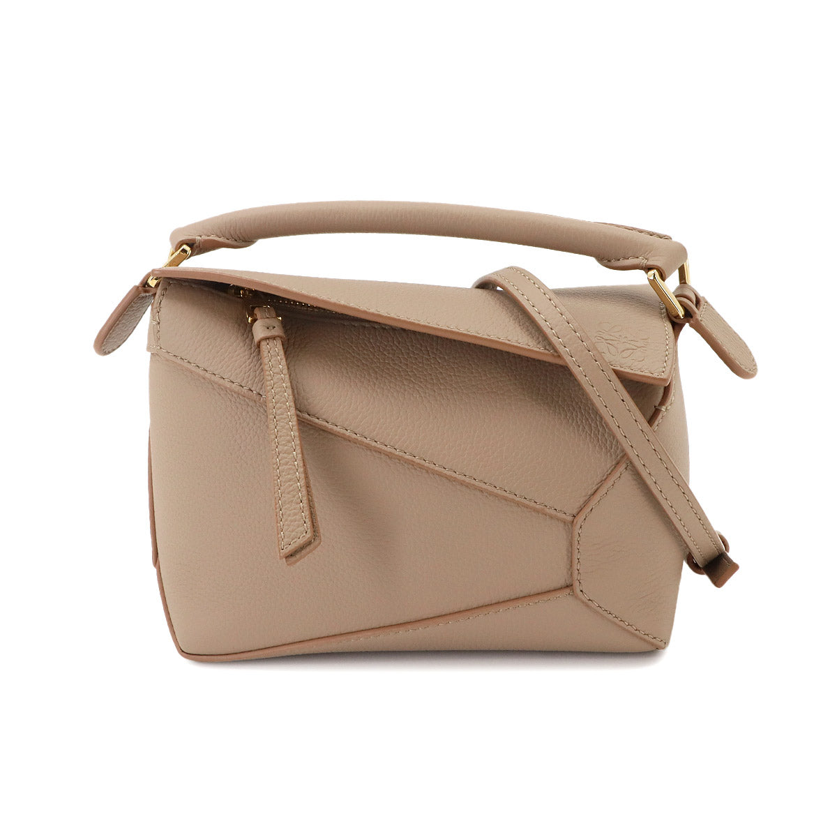 Pazzle Edge Bag Mini Hand Shoulder Bag Leather Sand Beige