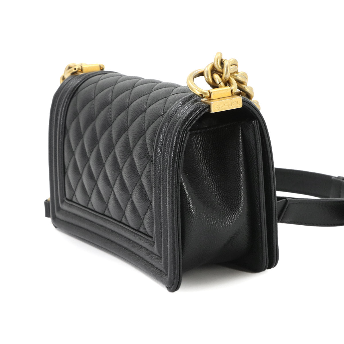 BOY CHANEL Small Chain Shoulder Bag Leather Black A67085