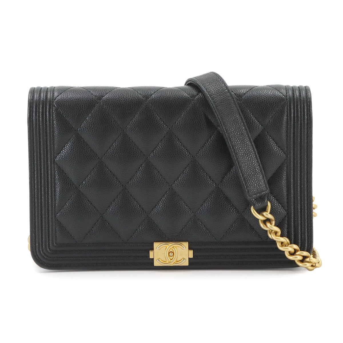 Boychanel Chain Long Wallet Leather Black AP1117 Purse