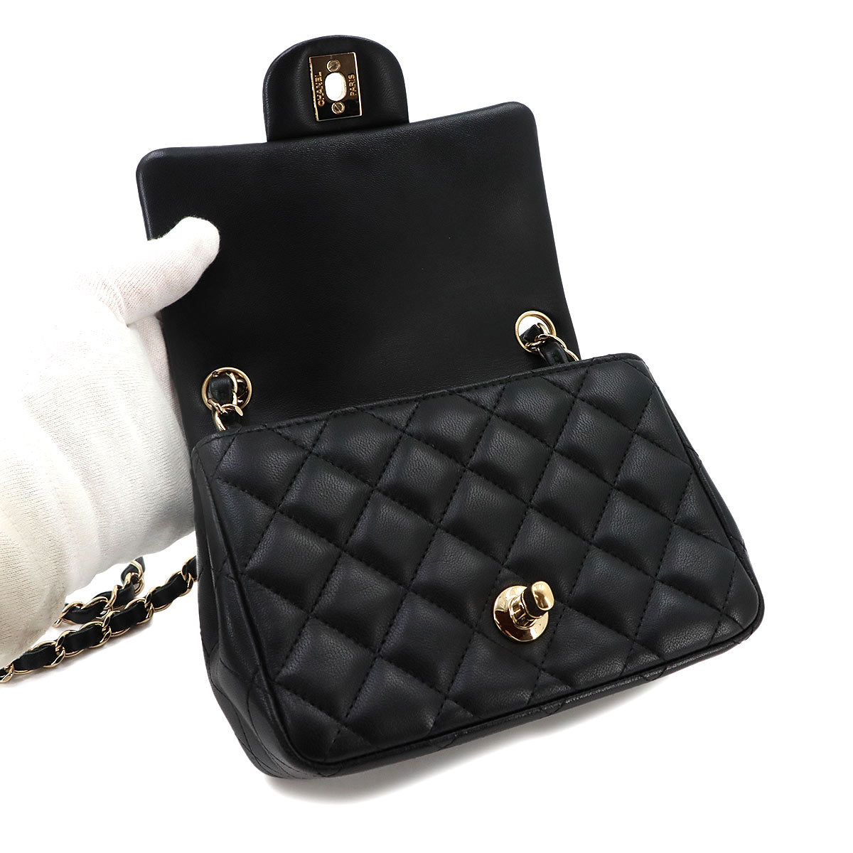 Mini Matelasse Chain Shoulder Bag Leather Black A01115 Purse