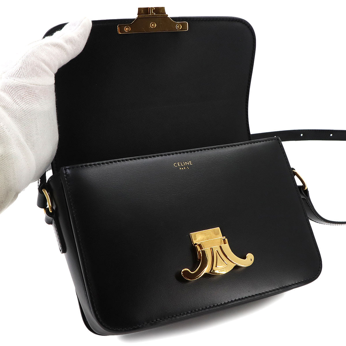 Teen Triomphe Bag Shoulder Leather Black 188423BF4 Purse