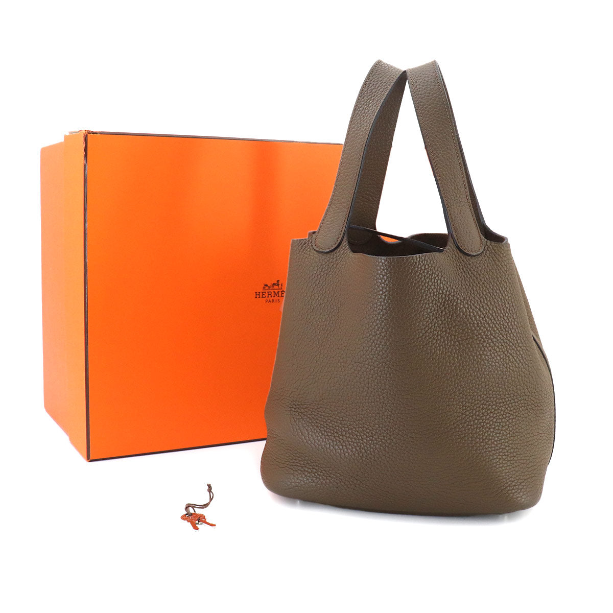 Picotin Lock MM Hand Bag Taurillon Clemence Taupe Purse