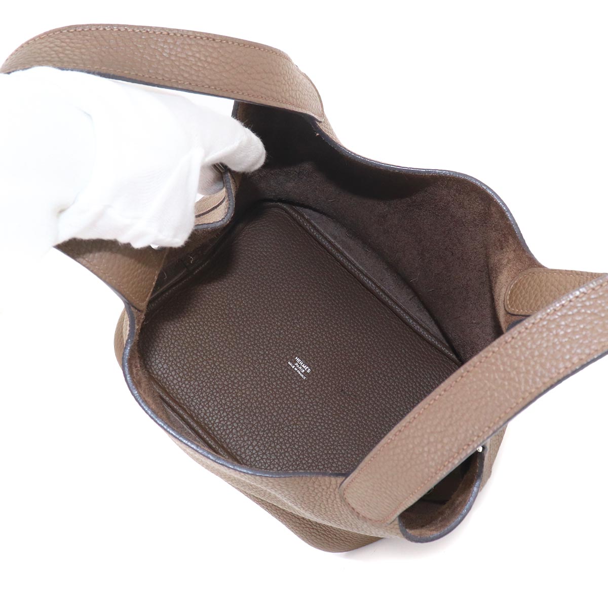 Picotin Lock MM Hand Bag Taurillon Clemence Taupe Purse