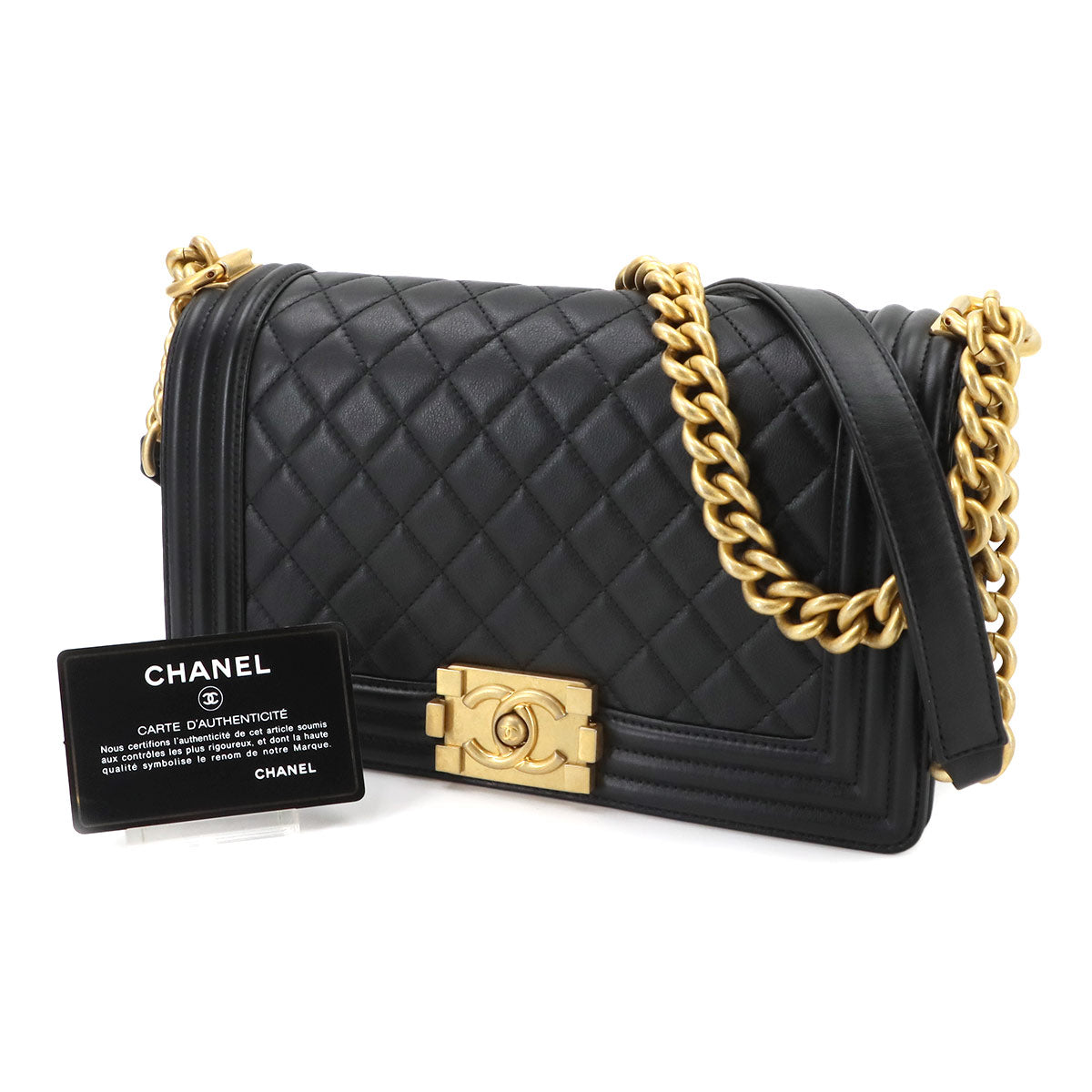 BOY CHANEL Chain Shoulder Bag Leather Black A67086 Purse