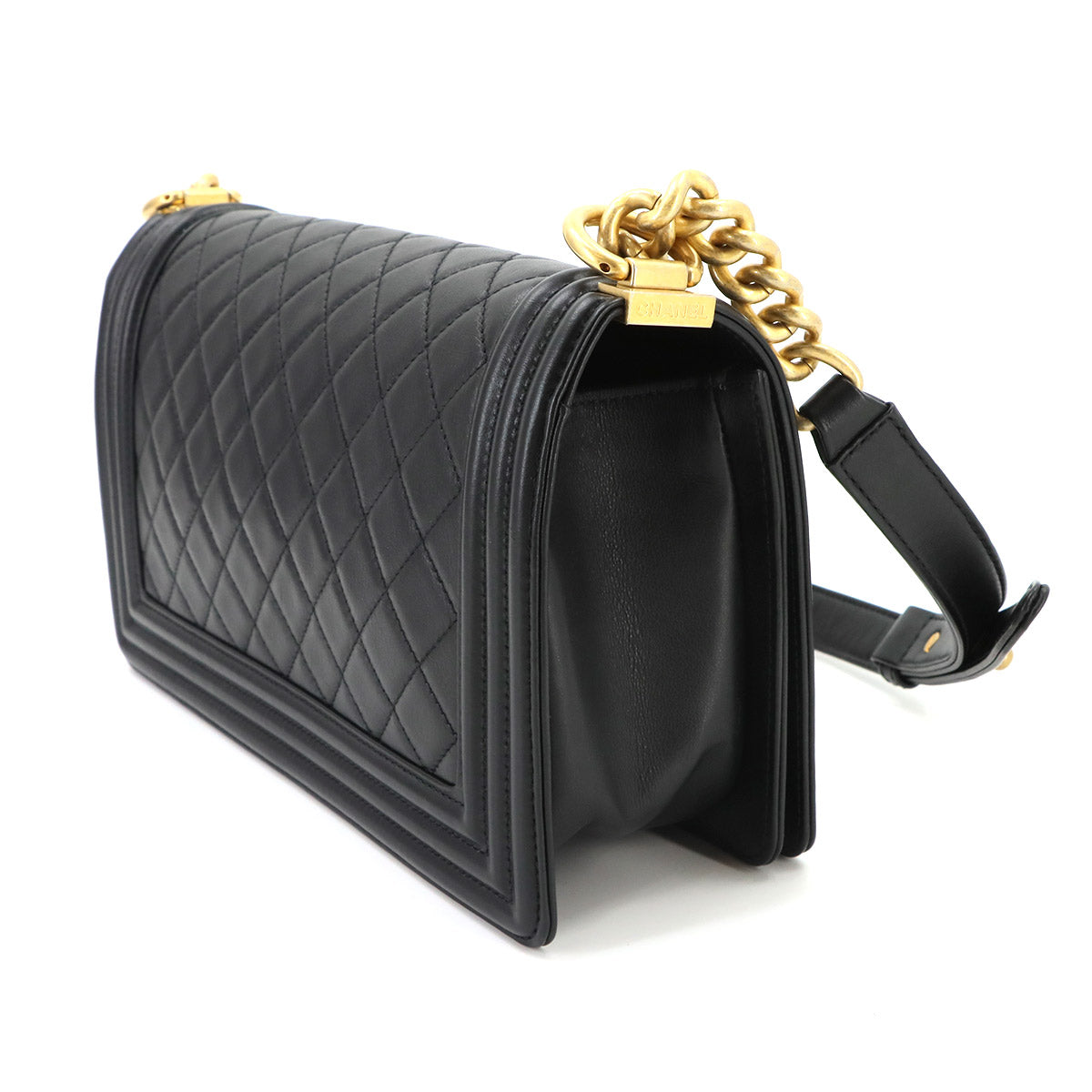 BOY CHANEL Chain Shoulder Bag Leather Black A67086 Purse
