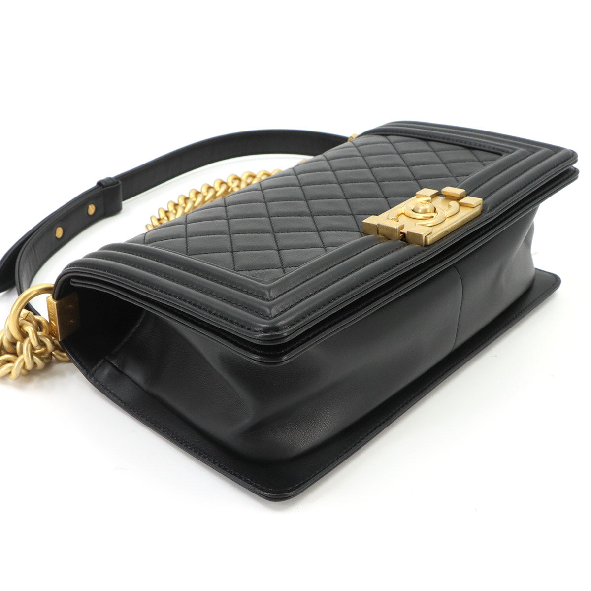 BOY CHANEL Chain Shoulder Bag Leather Black A67086 Purse