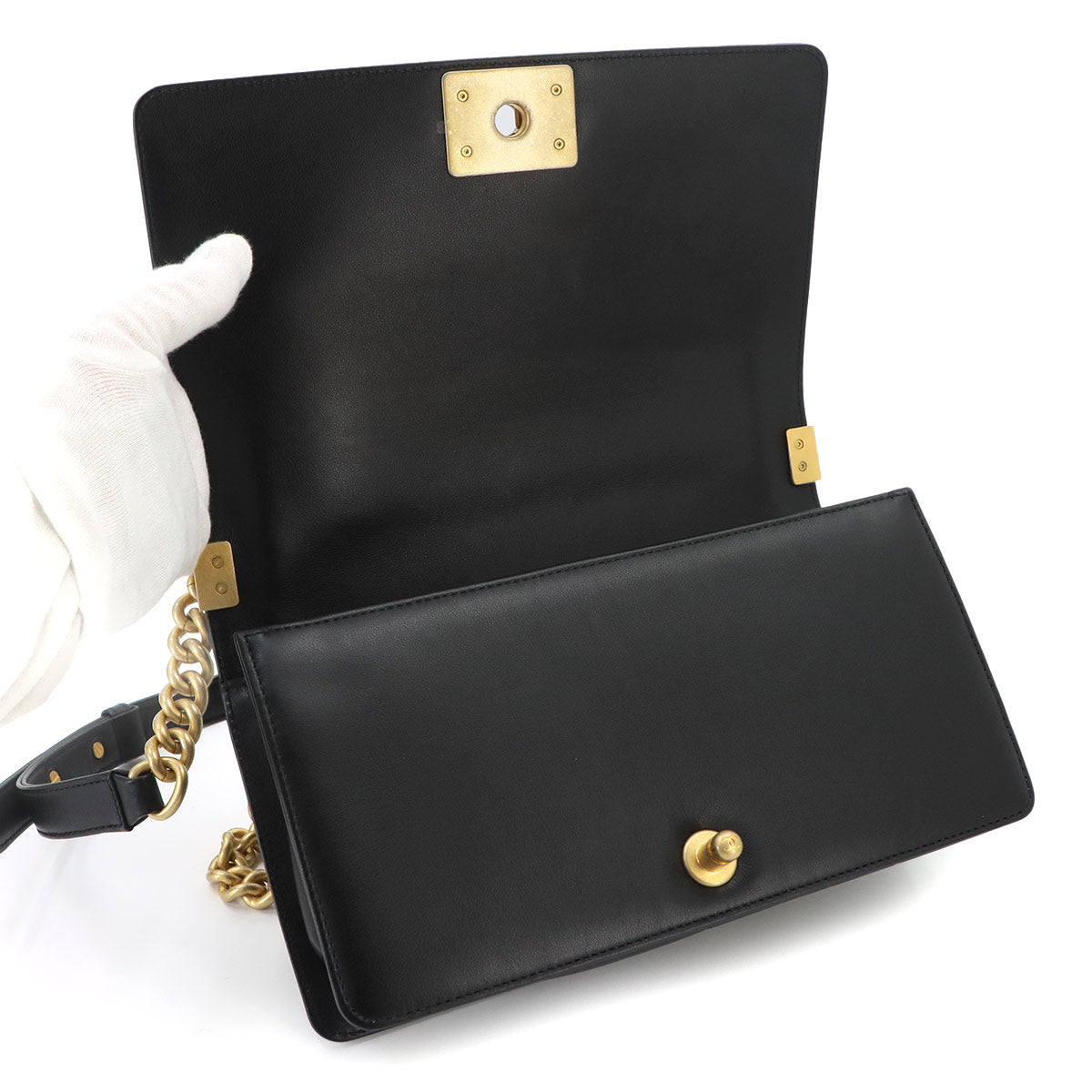 BOY CHANEL Chain Shoulder Bag Leather Black A67086 Purse