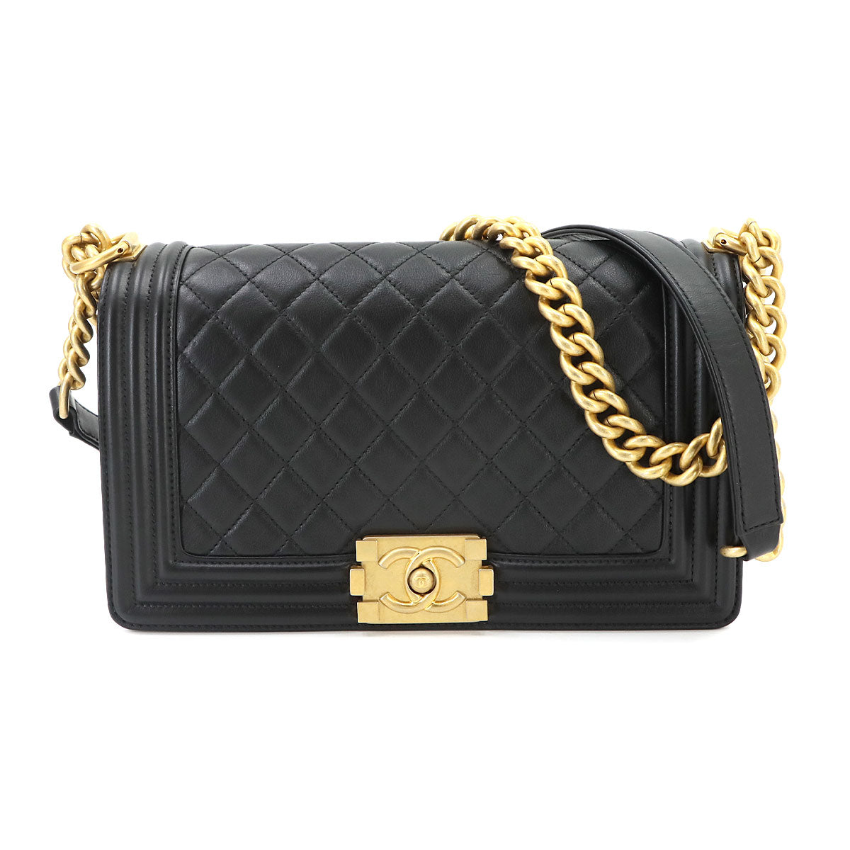 BOY CHANEL Chain Shoulder Bag Leather Black A67086 Purse