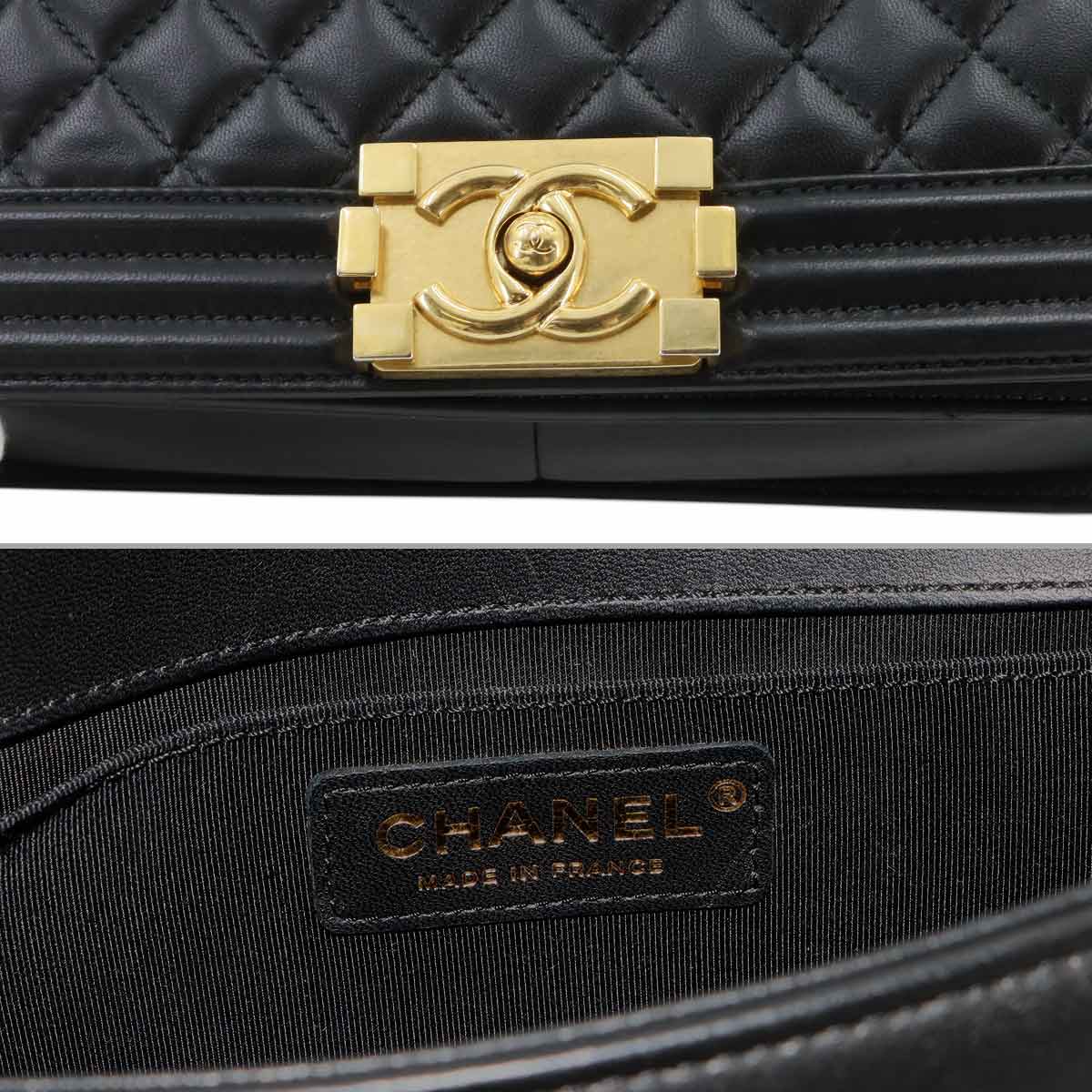 BOY CHANEL Chain Shoulder Bag Leather Black A67086 Purse