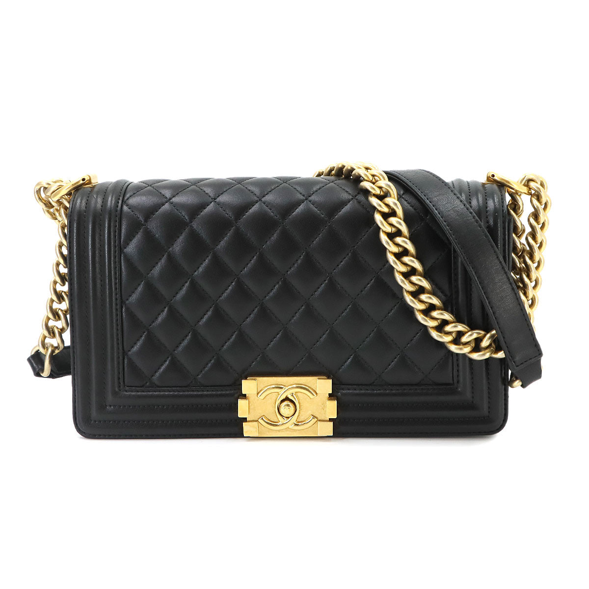 BOY CHANEL Chain Shoulder Bag Leather Black A67086 Purse