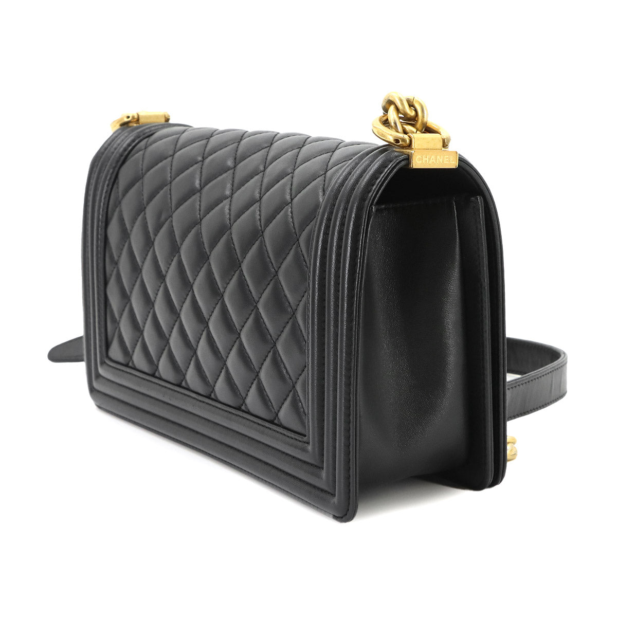 BOY CHANEL Chain Shoulder Bag Leather Black A67086 Purse