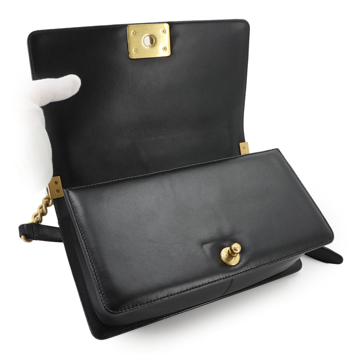 BOY CHANEL Chain Shoulder Bag Leather Black A67086 Purse