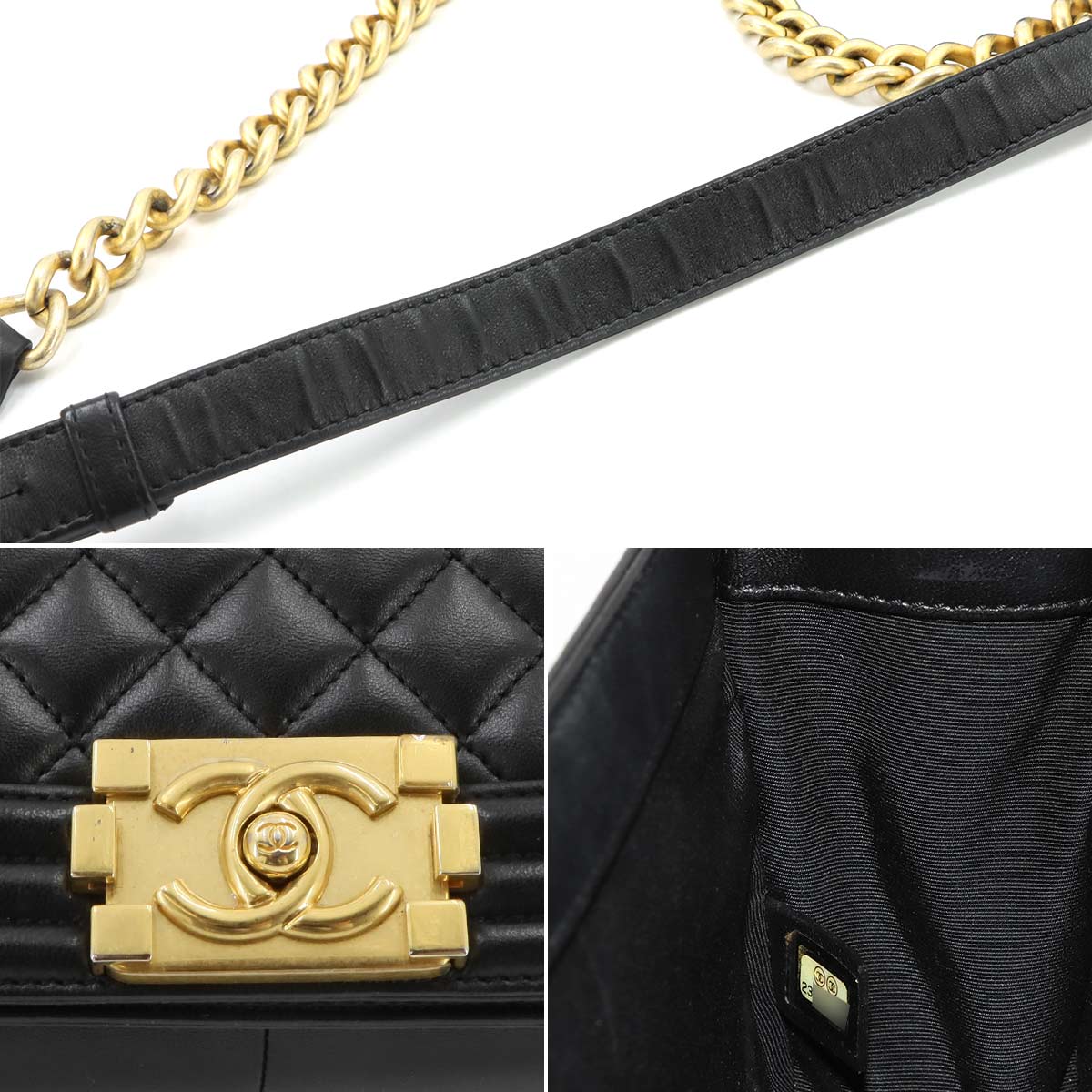 BOY CHANEL Chain Shoulder Bag Leather Black A67086 Purse