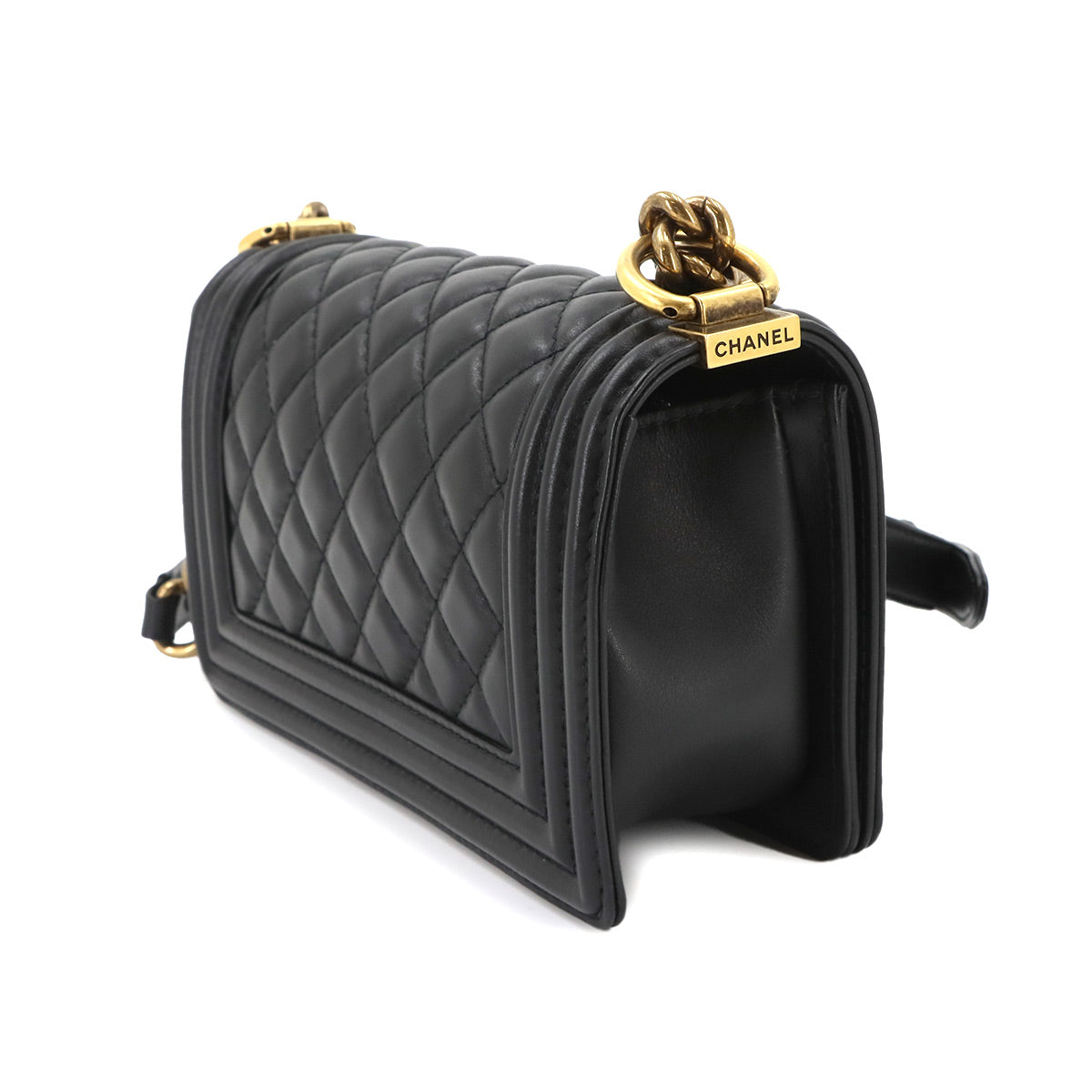 BOY CHANEL Small Chain Shoulder Bag Leather Black A67085