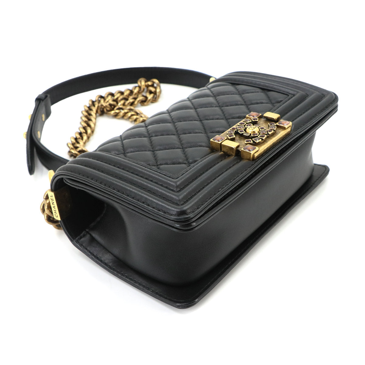 BOY CHANEL Small Chain Shoulder Bag Leather Black A67085