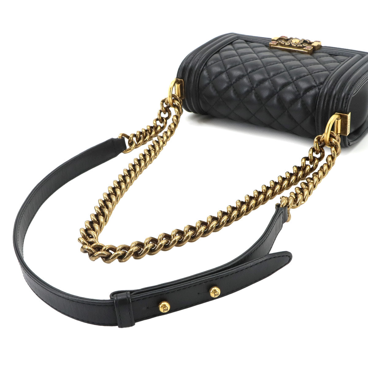 BOY CHANEL Small Chain Shoulder Bag Leather Black A67085