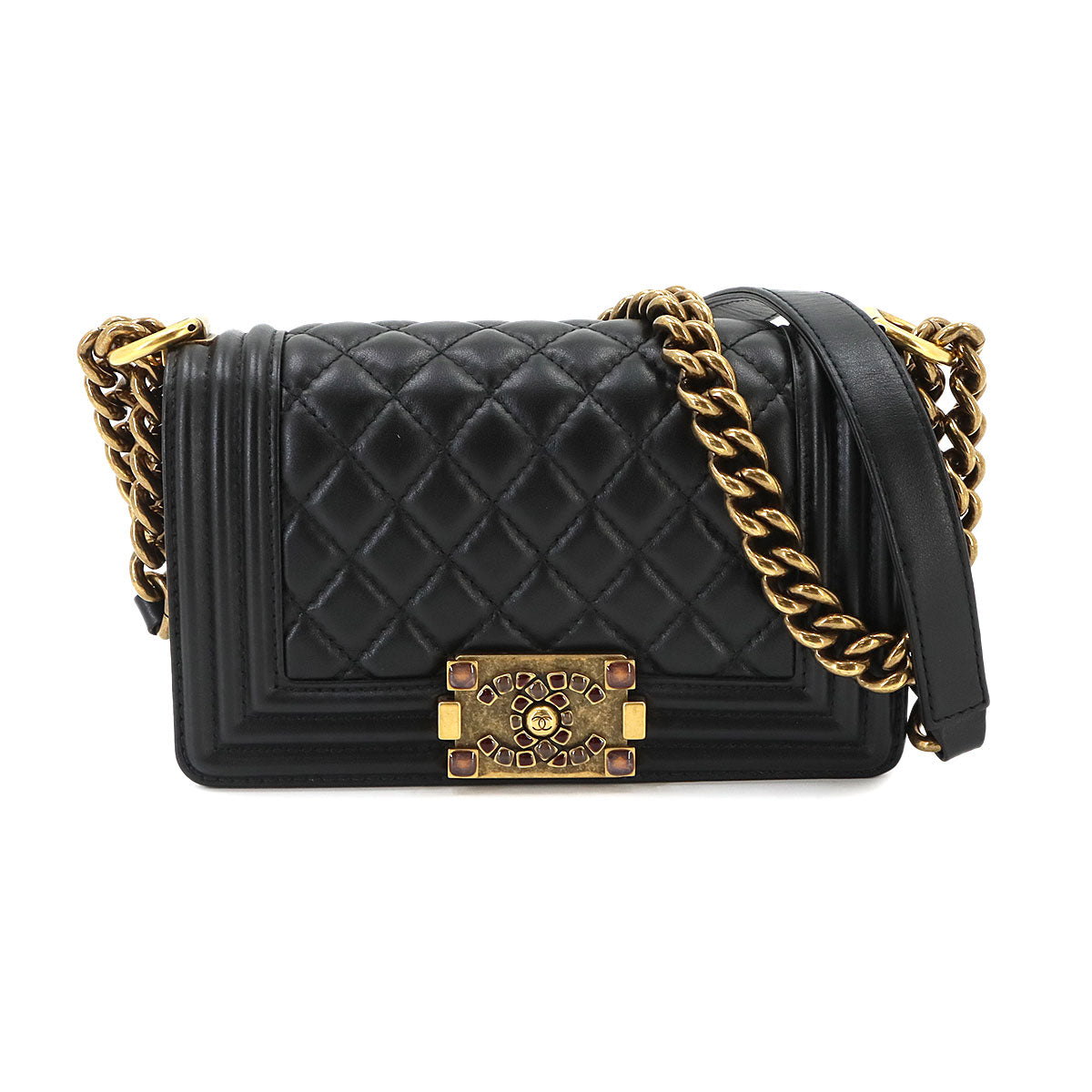 BOY CHANEL Small Chain Shoulder Bag Leather Black A67085