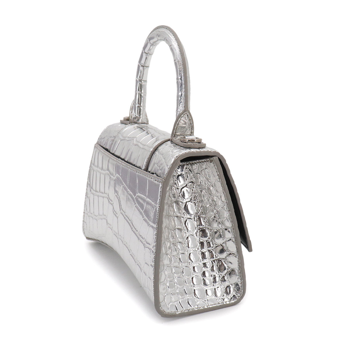 Hourglass XS Hand Shoulder Bag Leather Silver 592833