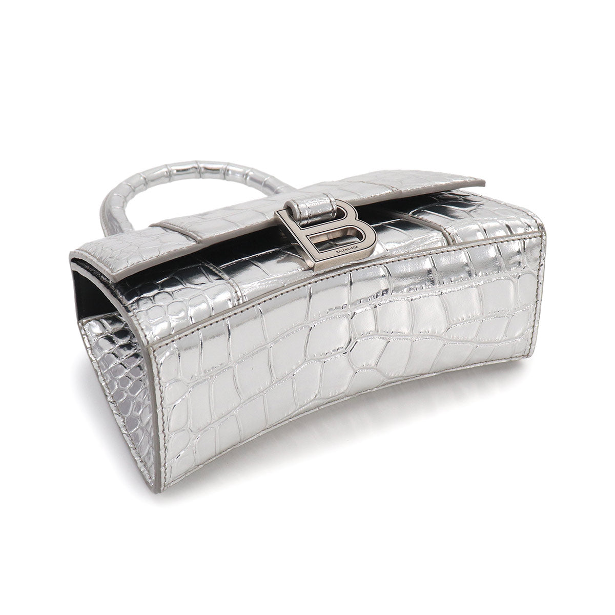 Hourglass XS Hand Shoulder Bag Leather Silver 592833