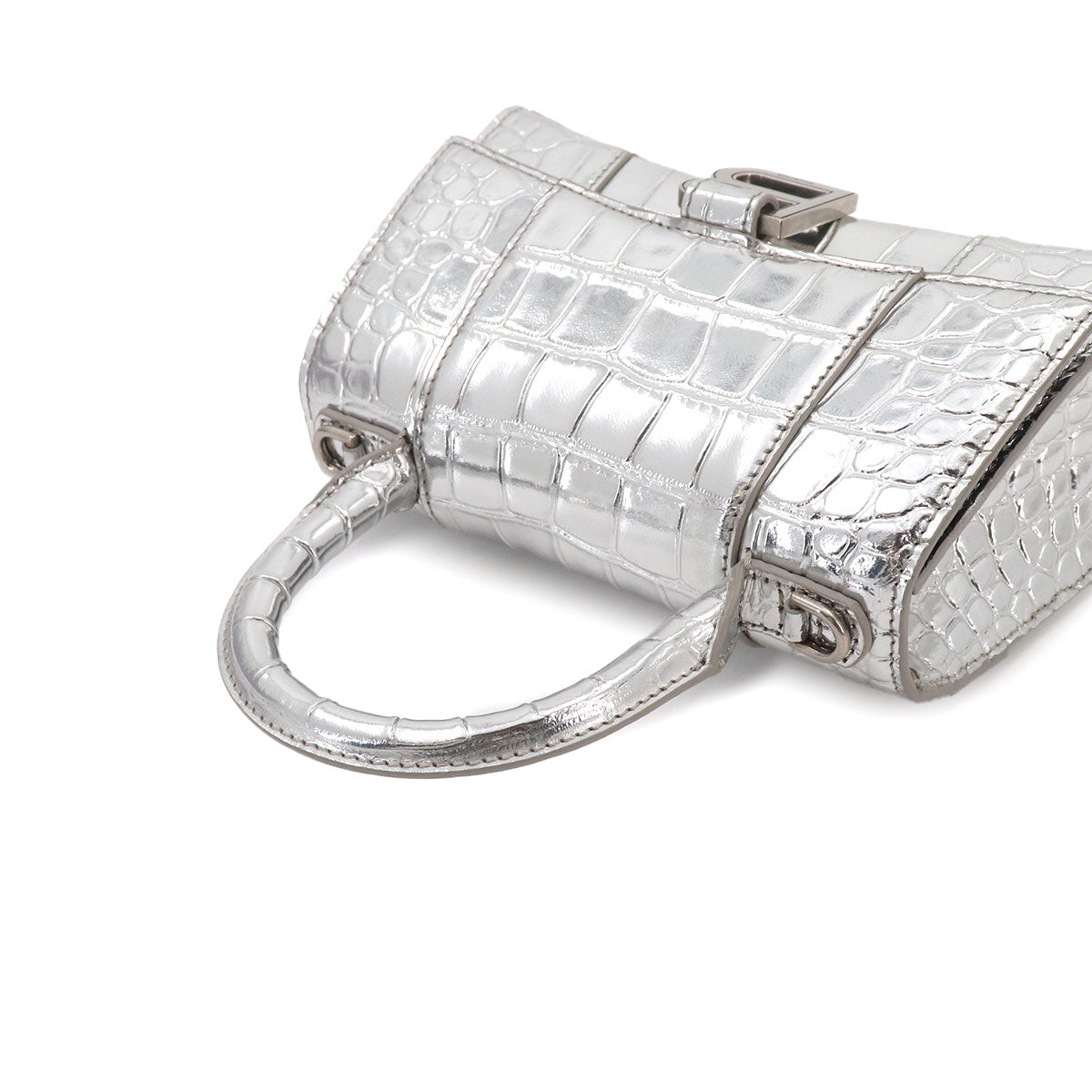 Hourglass XS Hand Shoulder Bag Leather Silver 592833