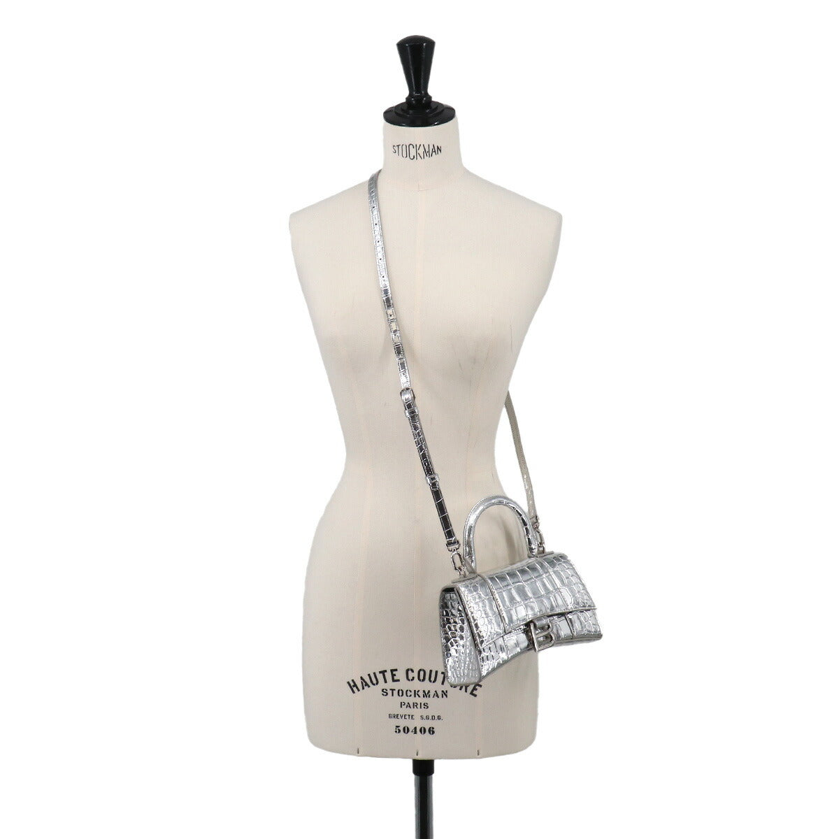 Hourglass XS Hand Shoulder Bag Leather Silver 592833