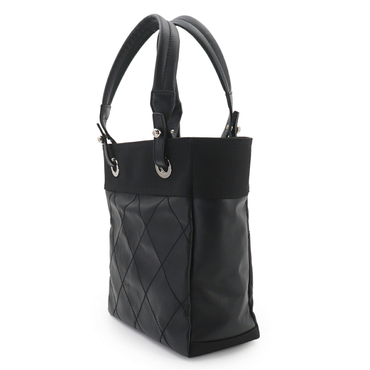 Paris Biarritz PM Tote Bag PVC Nylon Leather Black A34208 Purse
