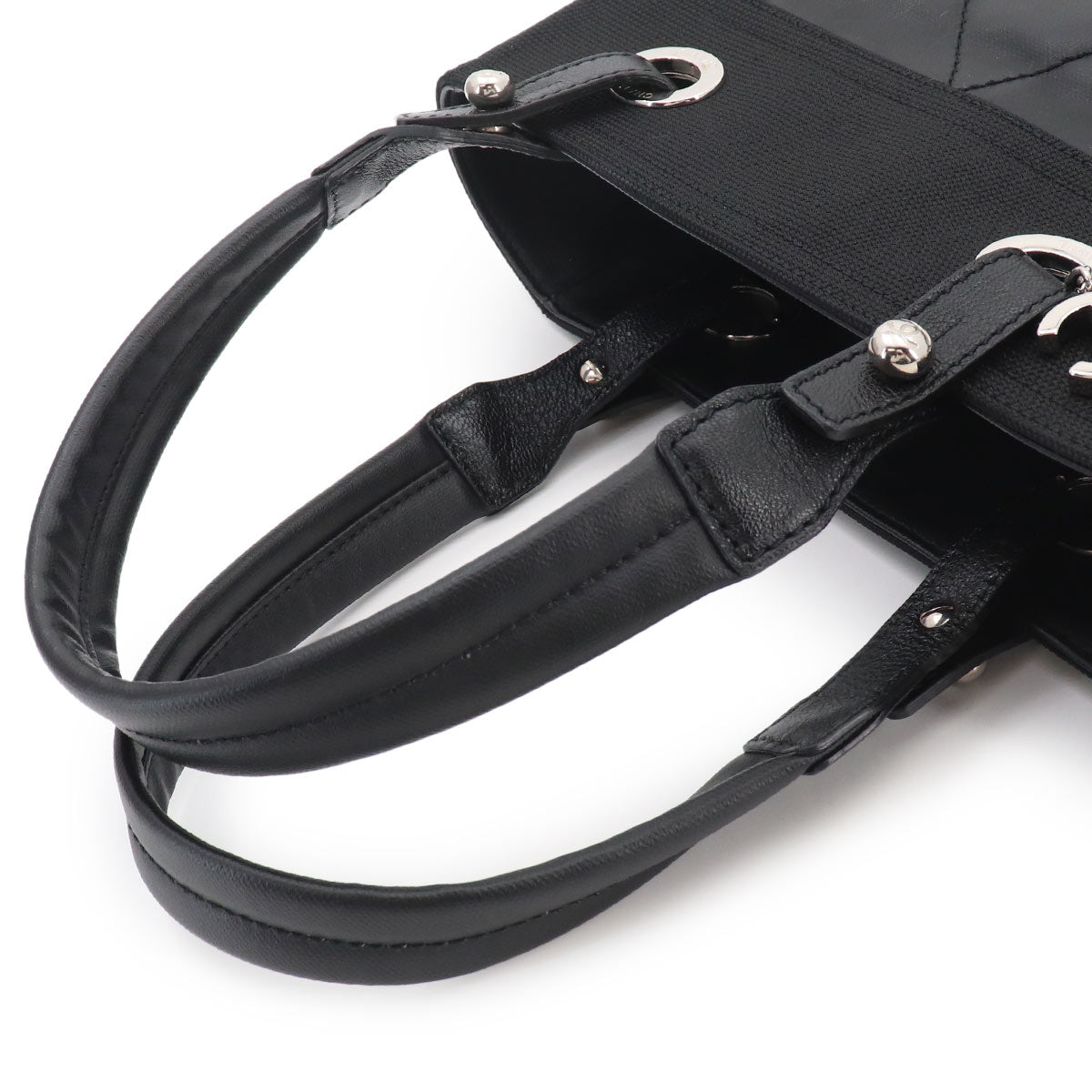 Paris Biarritz PM Tote Bag PVC Nylon Leather Black A34208 Purse