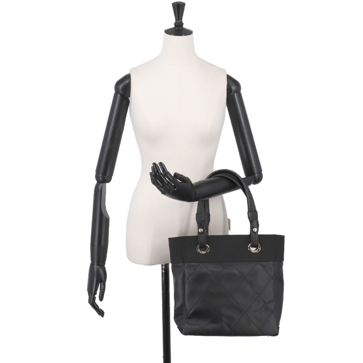 Paris Biarritz PM Tote Bag PVC Nylon Leather Black A34208 Purse