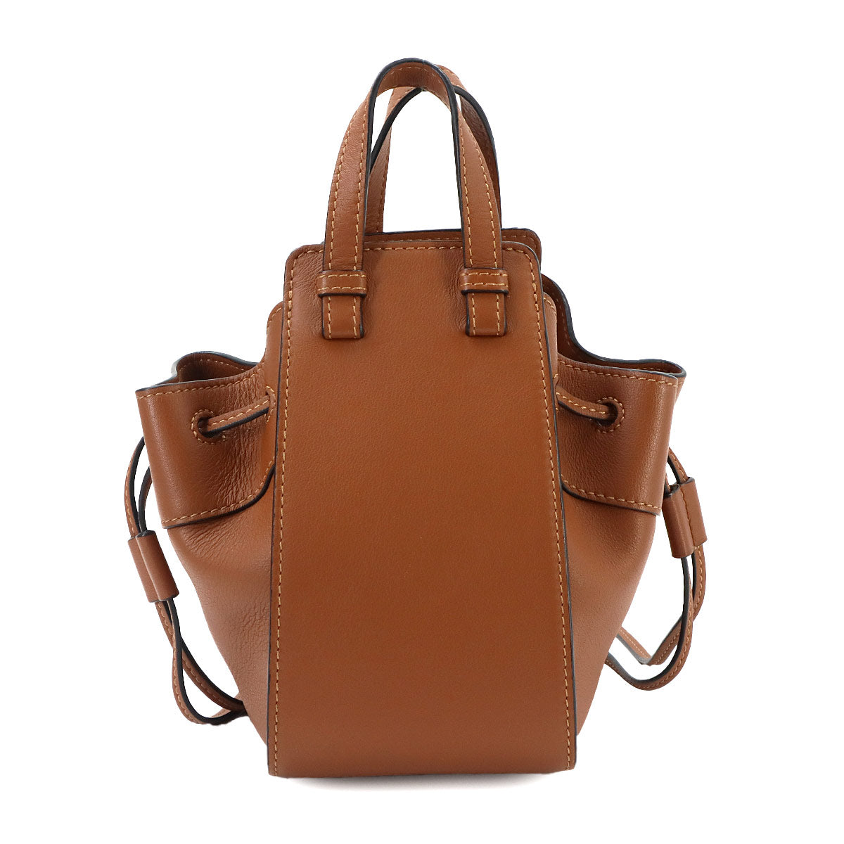 Hammock Drawstring Mini Hand Shoulder Bag Leather Brown