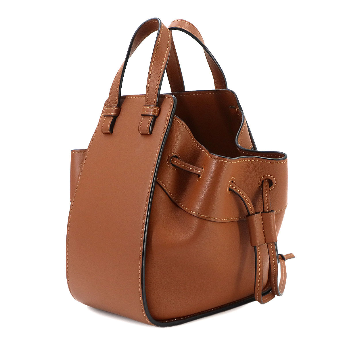Hammock Drawstring Mini Hand Shoulder Bag Leather Brown