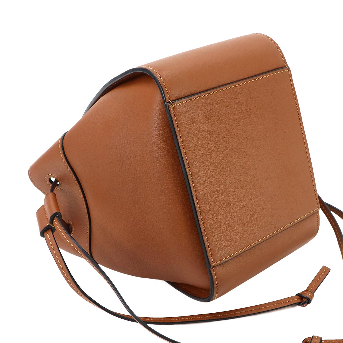 Hammock Drawstring Mini Hand Shoulder Bag Leather Brown