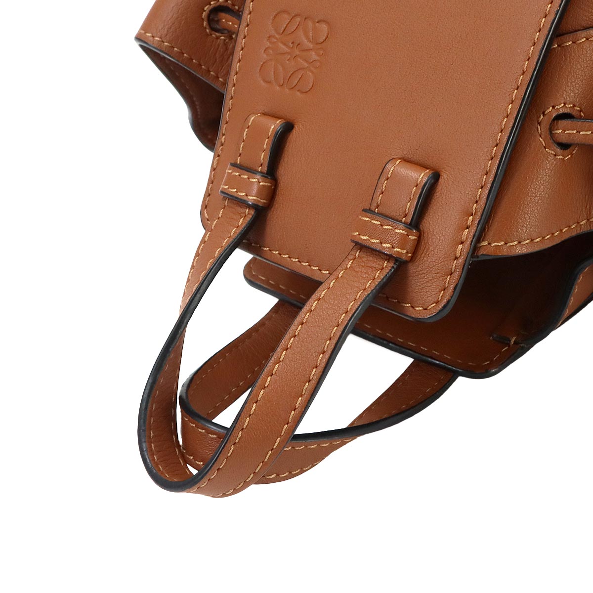 Hammock Drawstring Mini Hand Shoulder Bag Leather Brown