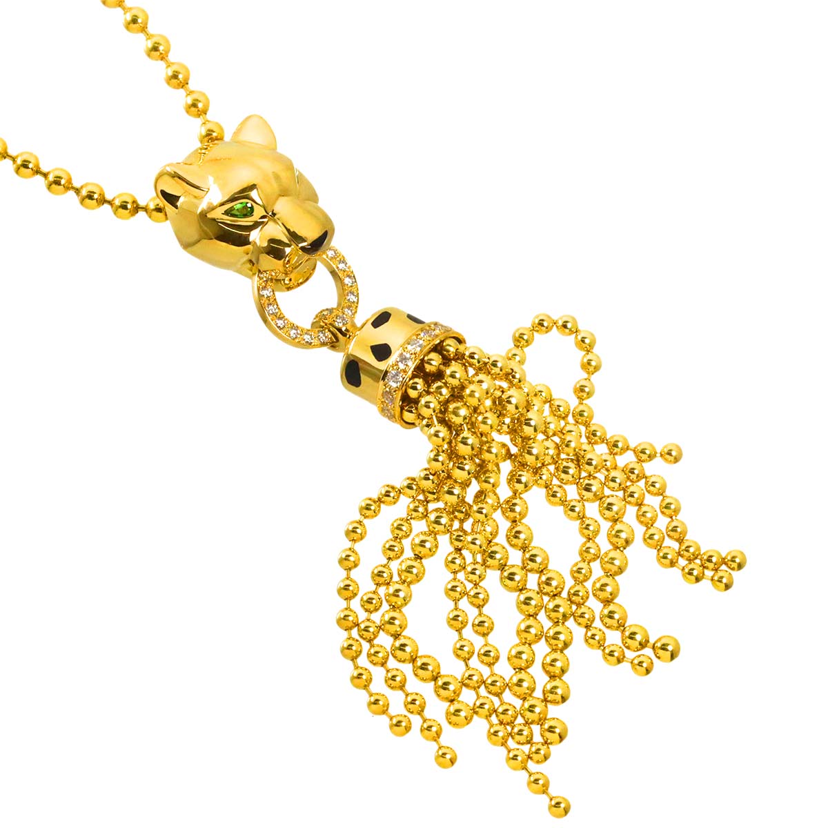 Panther Diamond Emerald Onyx Necklace 18K Yellow Gold 750