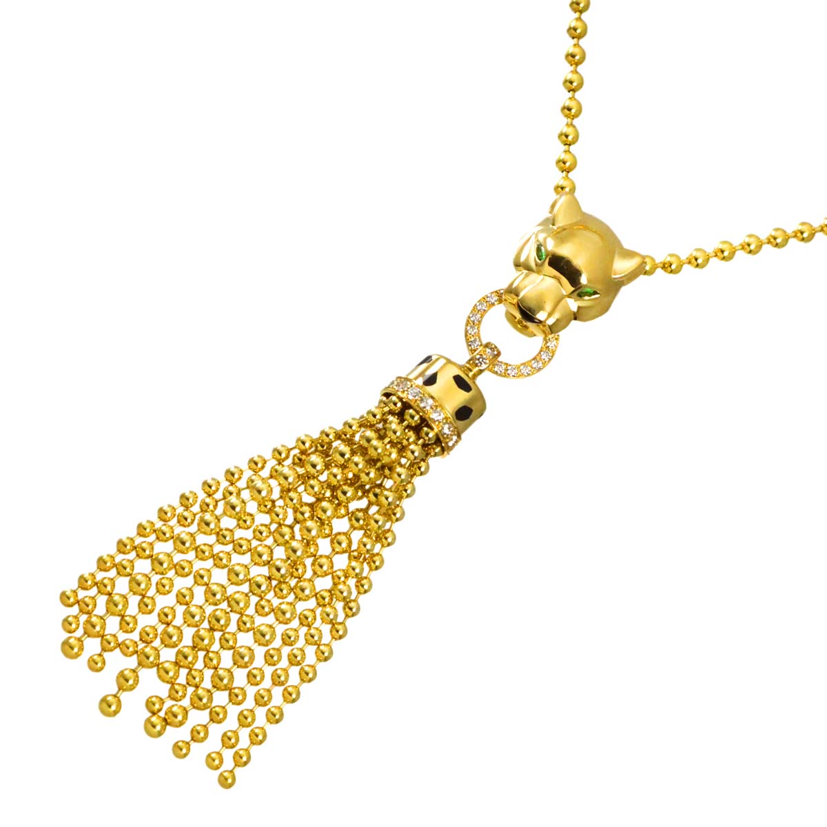 Panther Diamond Emerald Onyx Necklace 18K Yellow Gold 750