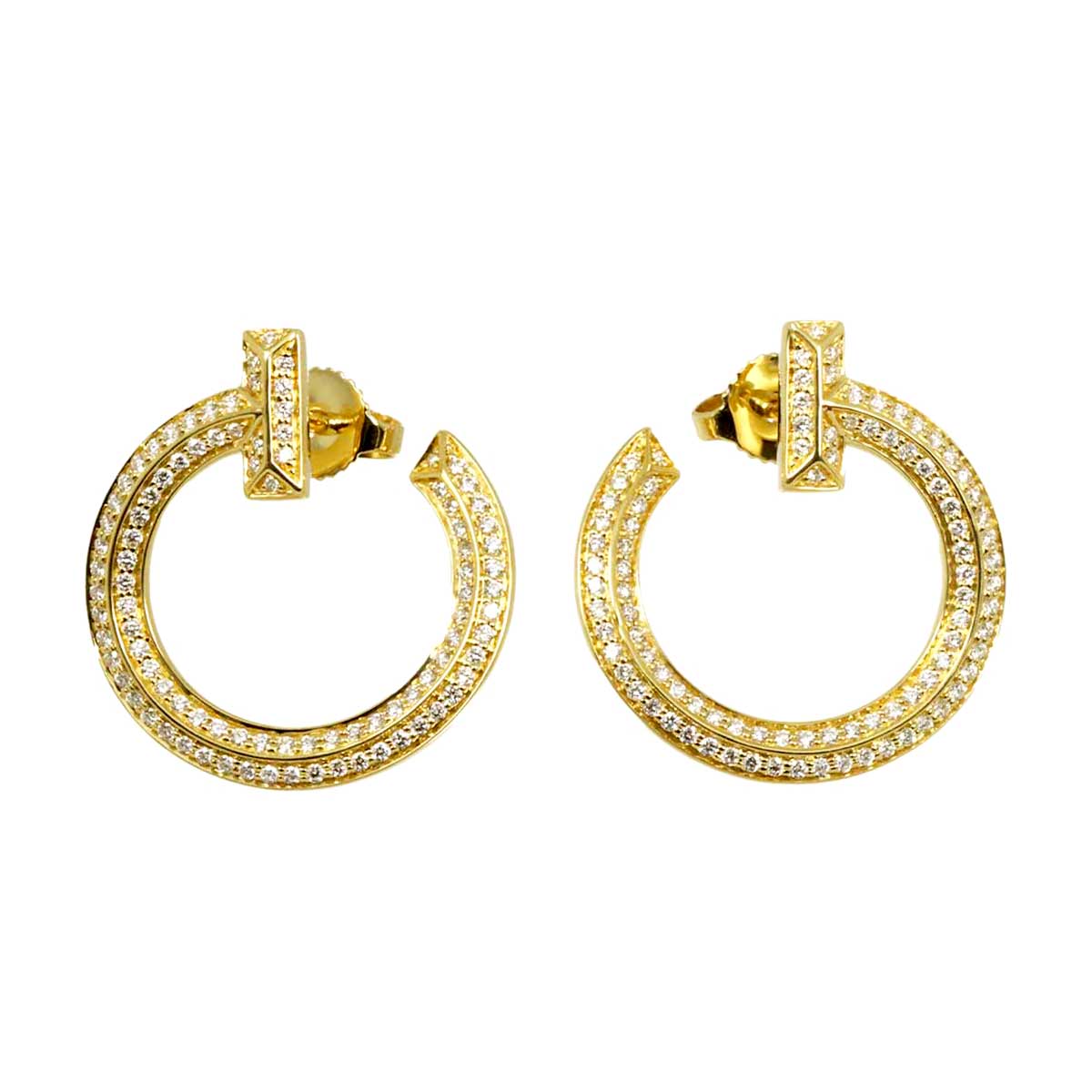 T ONE Diamond 0.24ct/0.24ct Earrings Pierced 18K YG 750