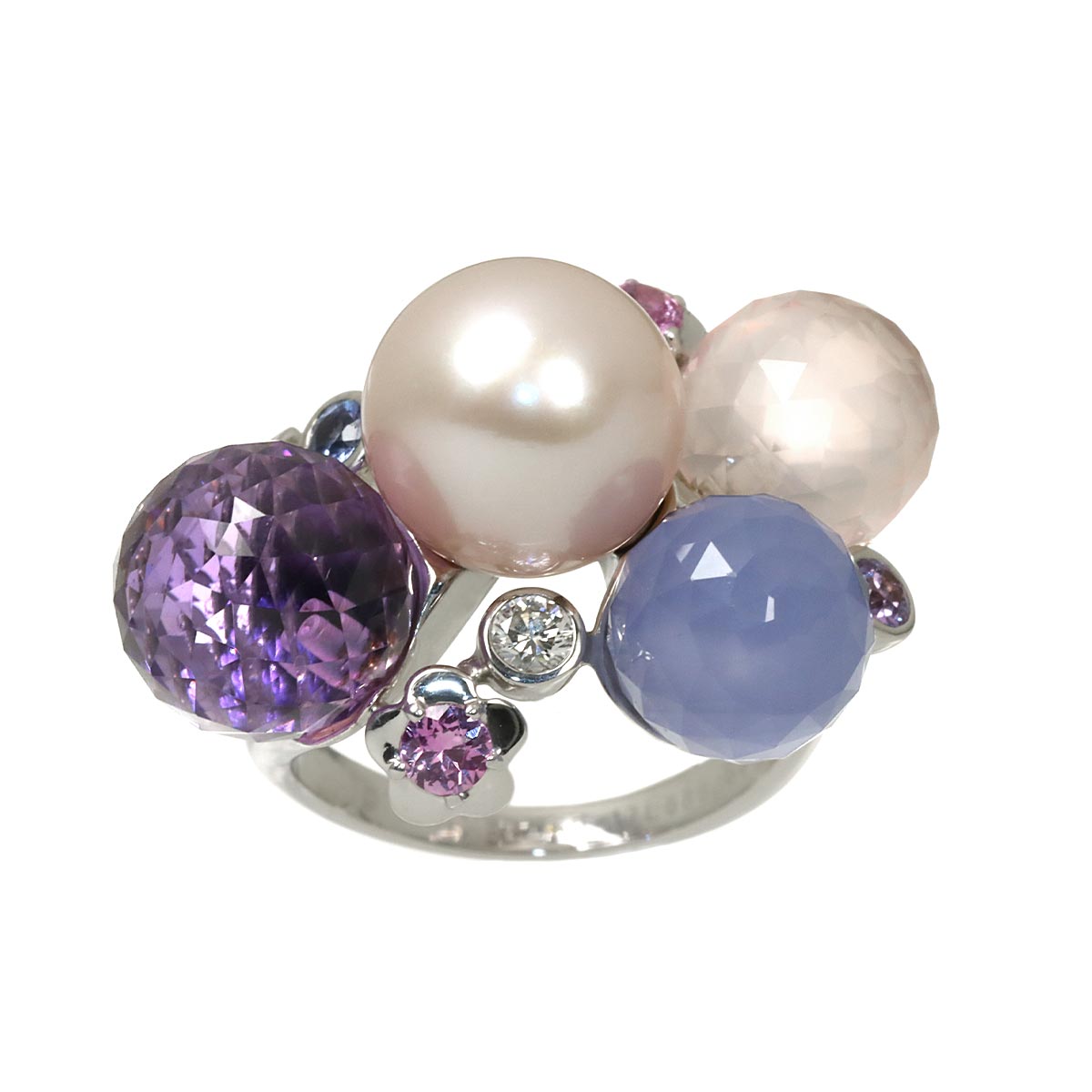 Mademoiselle Pearl Multi Stone Ring 18K WG 750 size53 6(US)