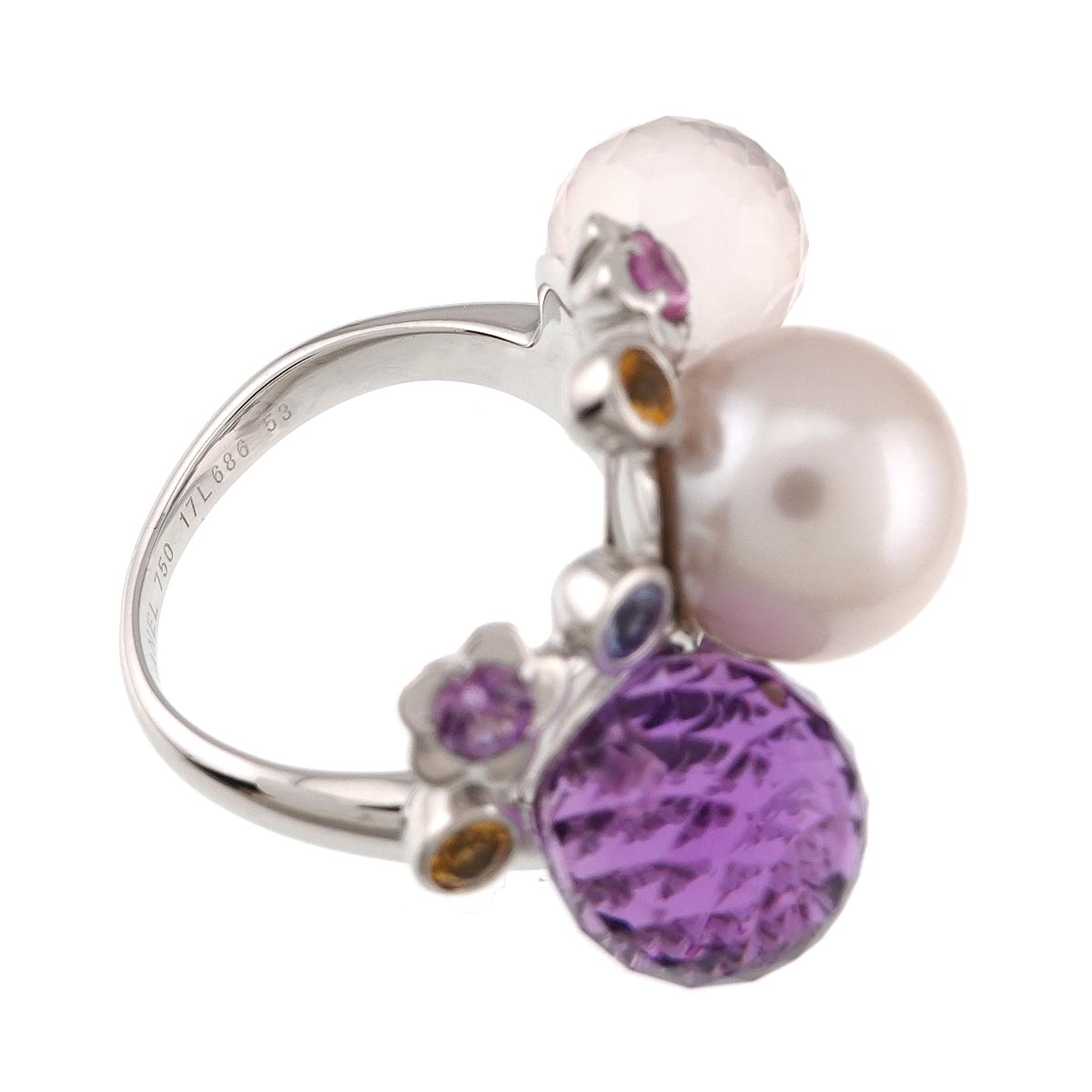 Mademoiselle Pearl Multi Stone Ring 18K WG 750 size53 6(US)