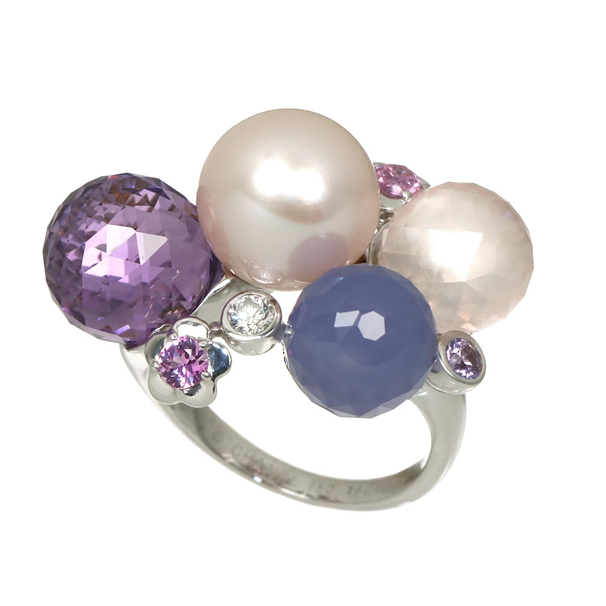Mademoiselle Pearl Multi Stone Ring 18K WG 750 size53 6(US)