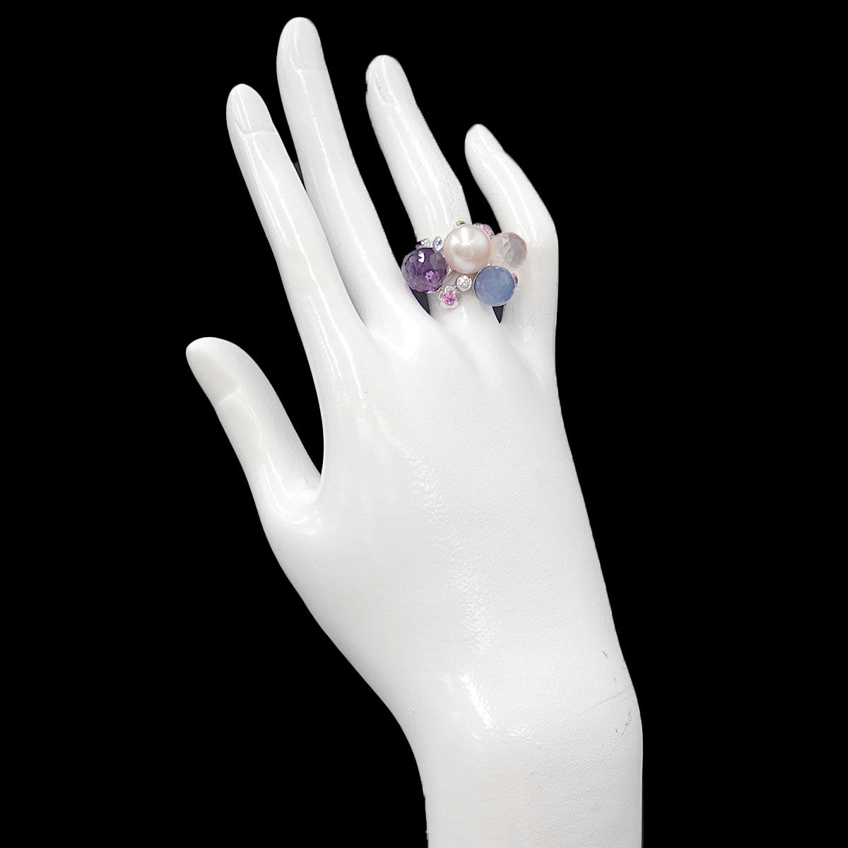 Mademoiselle Pearl Multi Stone Ring 18K WG 750 size53 6(US)