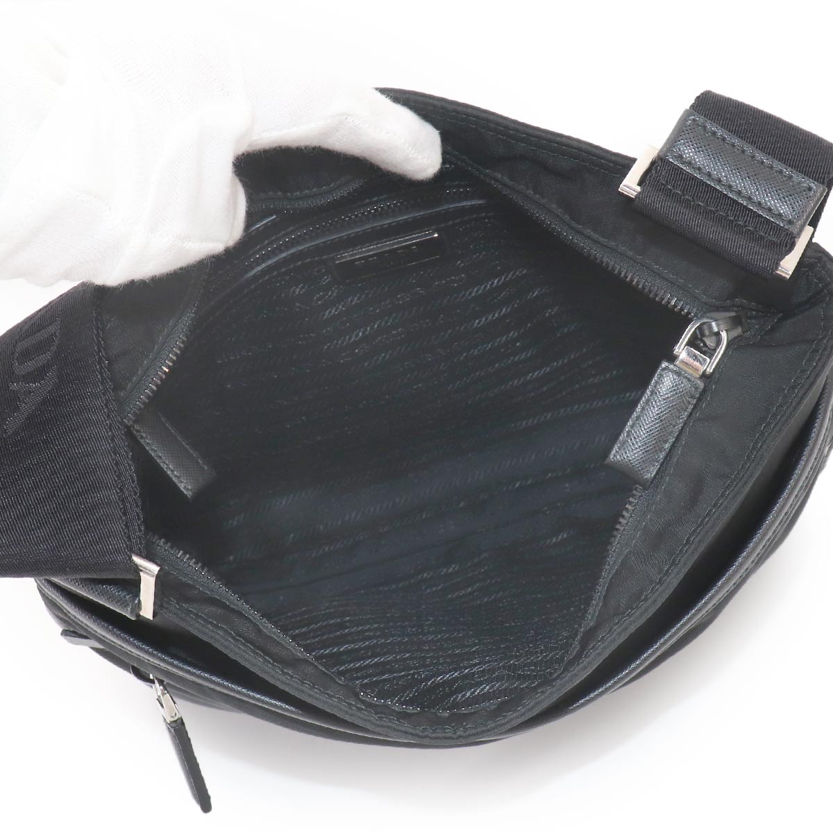 Shoulder Bag Nylon Saffiano Leather Nero Black Purse