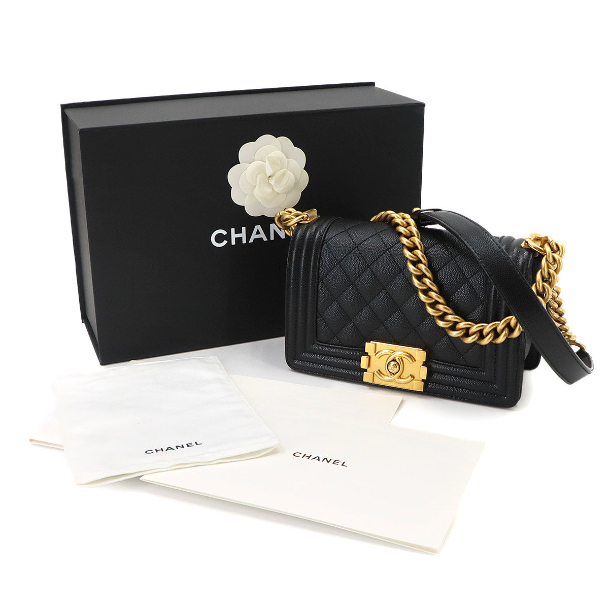 BOY CHANEL Small Chain Shoulder Bag Leather Black A67085