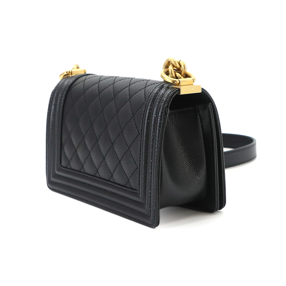 BOY CHANEL Small Chain Shoulder Bag Leather Black A67085