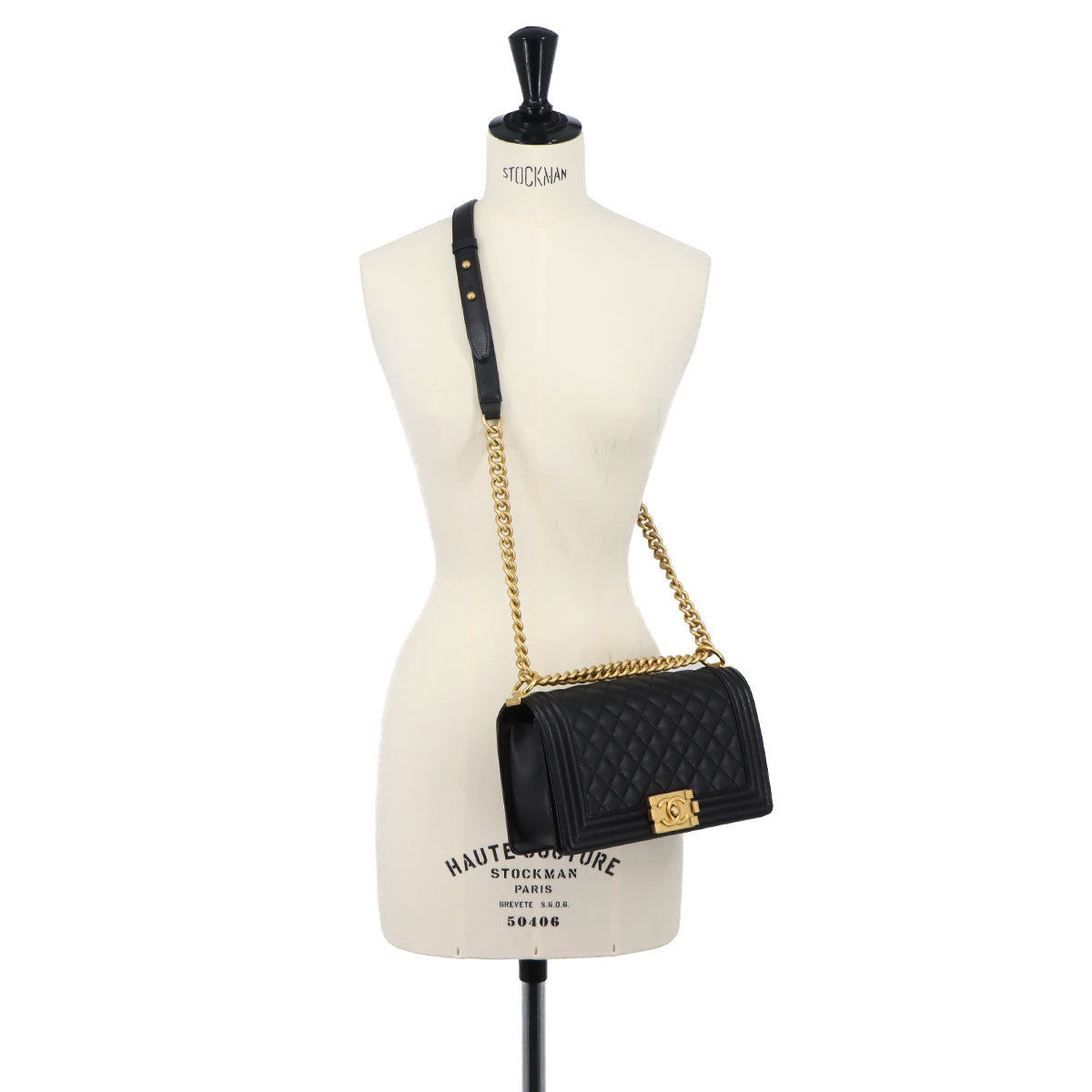 BOY CHANEL Chain Shoulder Bag Leather Black A67086 Purse